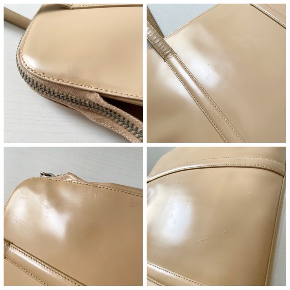 Prada 90s beige Spazzolato leather embossed logo shoulder tote bag - Picture 7 of 14